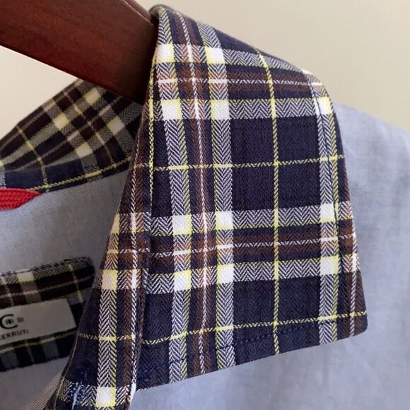 Cerruti Cotton Chambray Blue Plaid Collar Shirt XL - Picture 8 of 12
